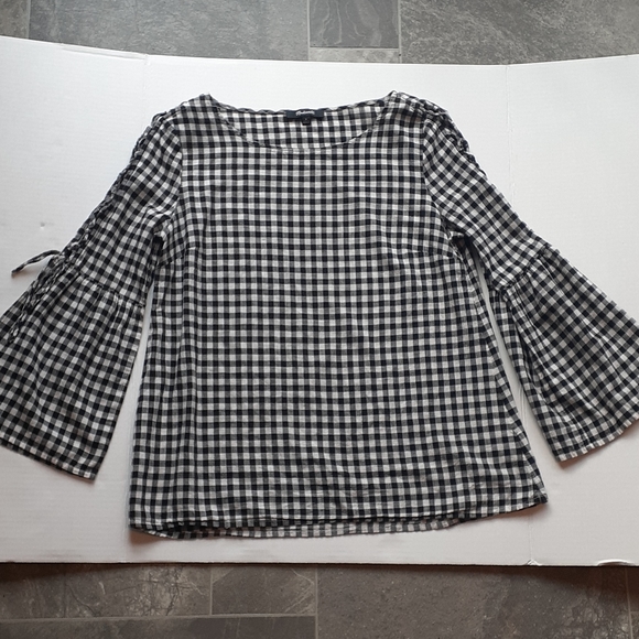 Madewell Gingham lace bell sleeve top size… - Picture 4 of 9